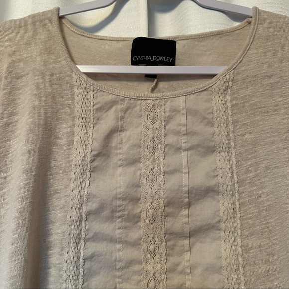 Cynthia Rowley Linen Blend Peasant Blouse Top Women’s Large Boho Babydoll Cream - Picture 4 of 11